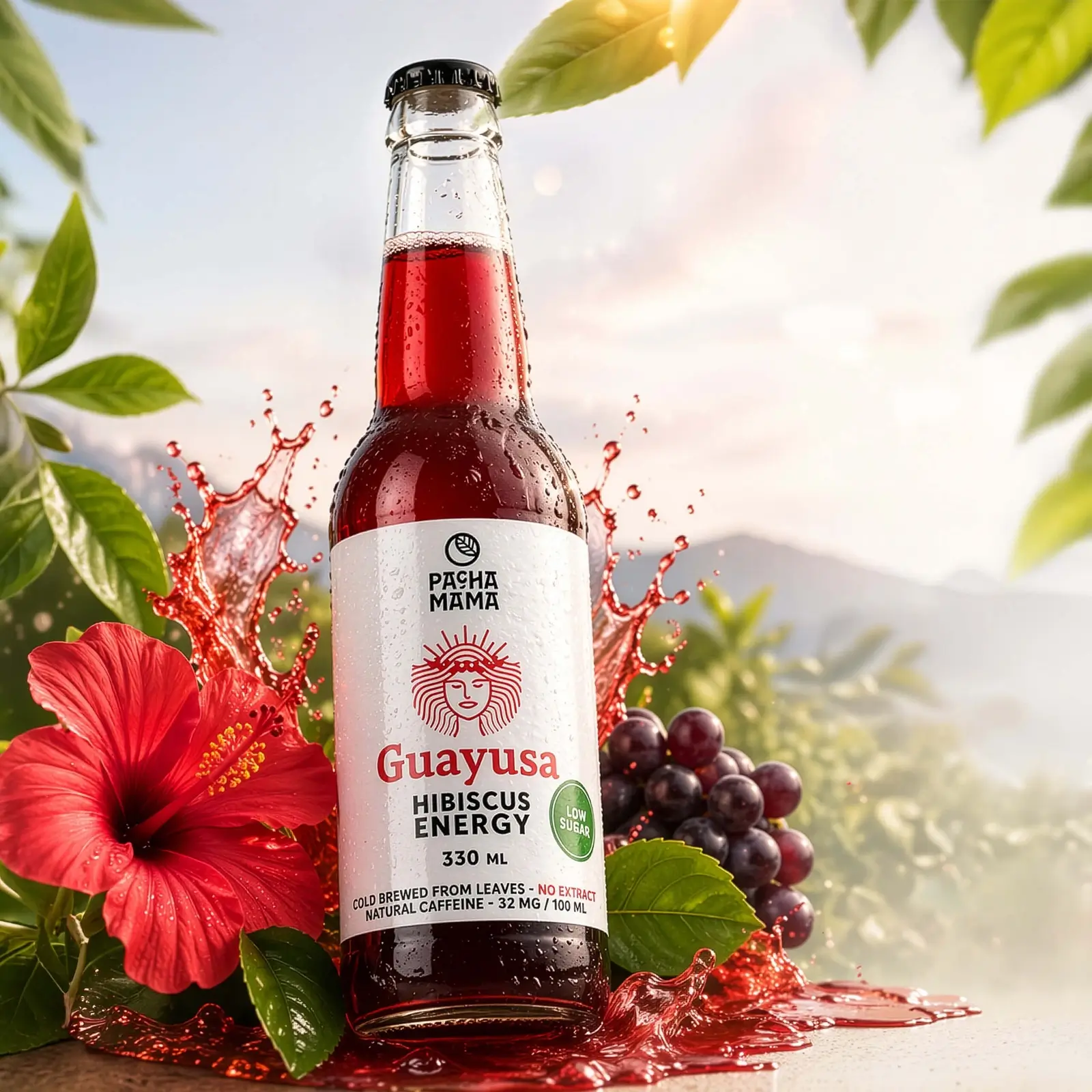 Guayusa Pachamama Cold Brew Hibiscus energidrik på flaske