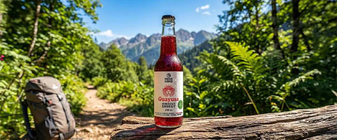 Naturlig guayusa-drink på en bjergsti – Guayusa Pachamama til rejser og udendørsaktiviteter.