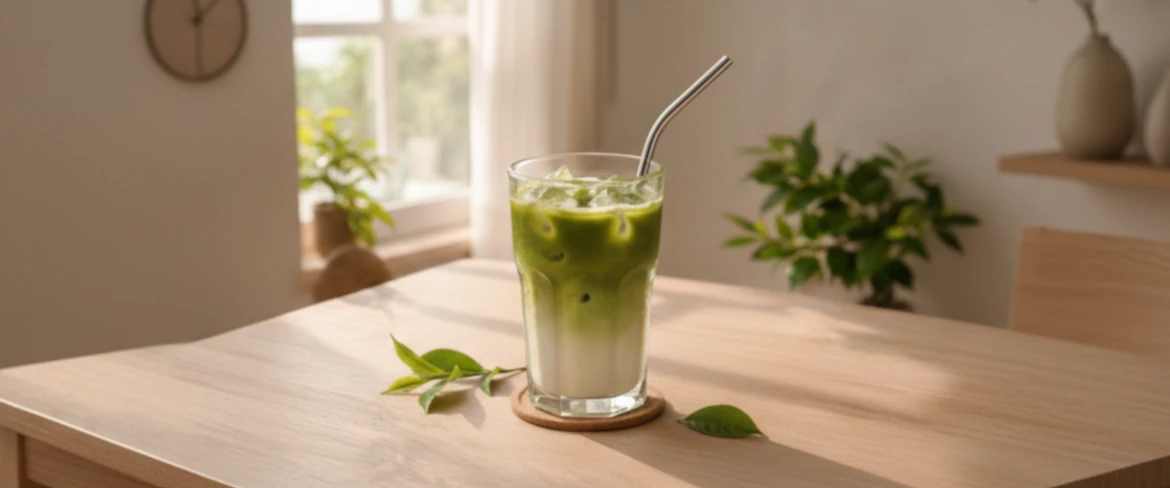 Sådan laver du kold matcha latte – iskold matcha med mælk og isterninger