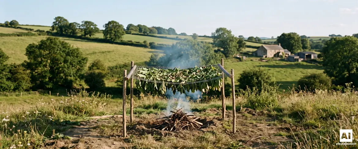 Tørring af yerba mate-blade over åben ild efter barbacuá-metoden på landet.