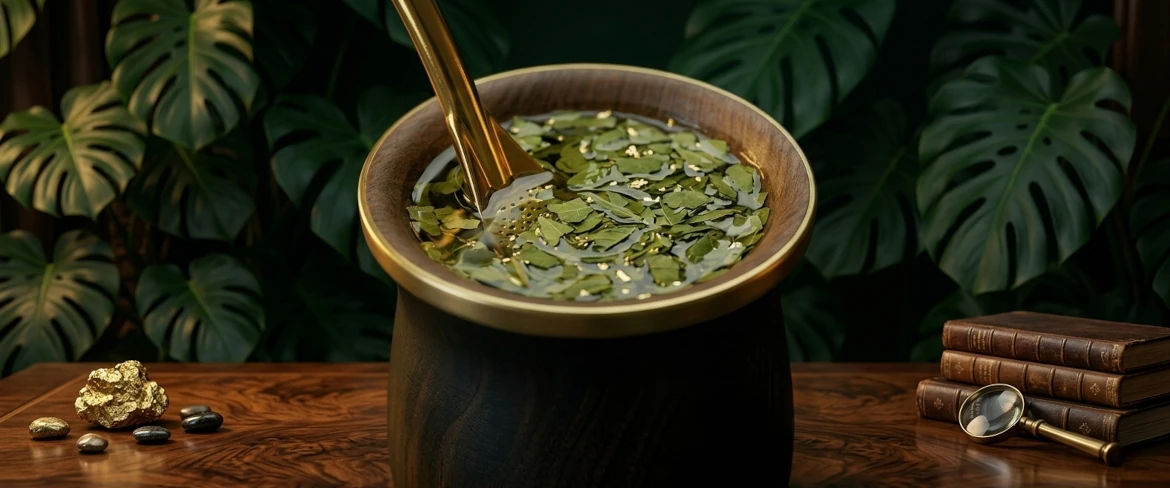 Grovt skårne blade i en trækalabas – et karakteristisk træk ved Yerba Mate Green Premium