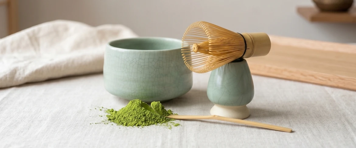 Matcha-piskeris (chasen) og kusenaoshi-stativ – matcha-sæt
