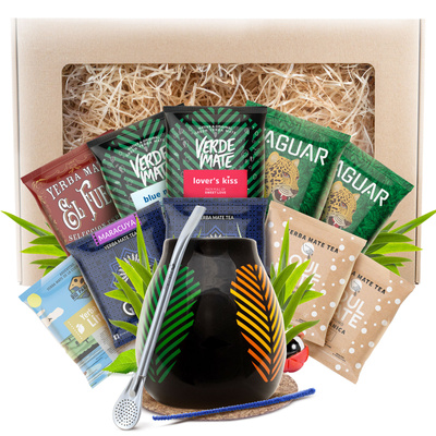 Yerba Mate Gavesæt 10x50g 500g Kalabas + Bombilla