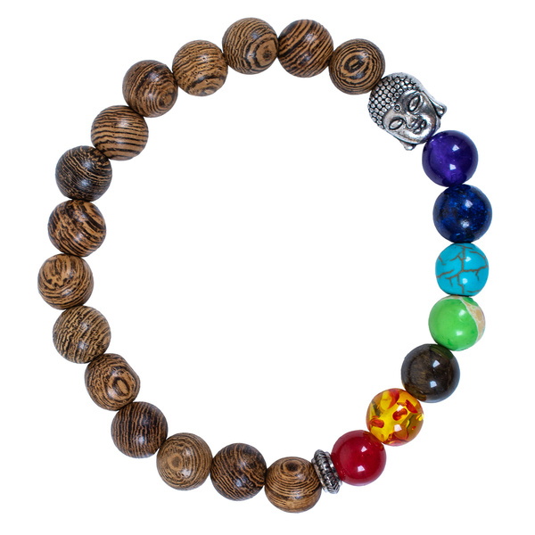 Armbånd "Syv Chakraer" – wenge-træ og Buddha