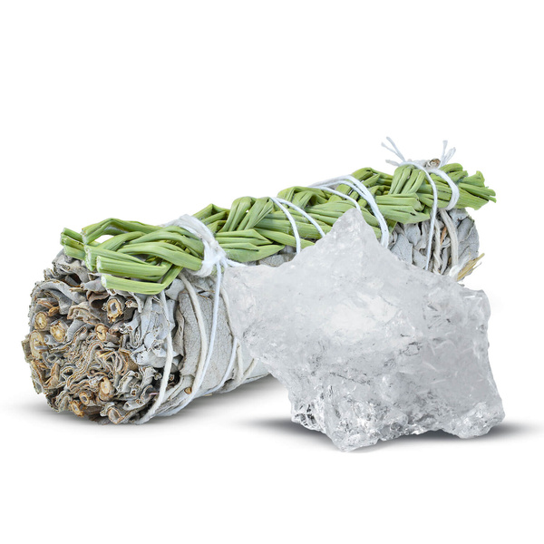 Meditationssæt: hvid salvie røgelse + bjergkrystal