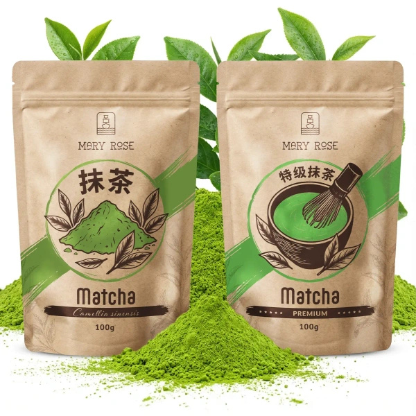 Sæt med 2 kinesiske matcha‑teer: premium + kulinarisk