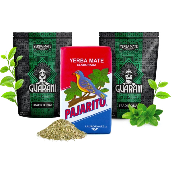 Yerba Mate Elaborada Sæt: 2x Guarani + 1x Pajarito