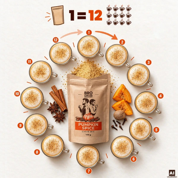 Sæt til Pumpkin Spice Latte: kaffe Bro Coffee Roastery Brazil Samba 1kg + Pumpkin Spice Latte Mix 100g