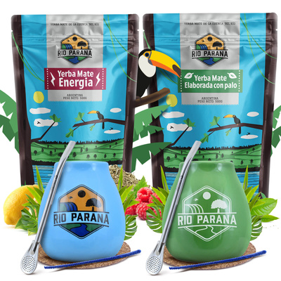 Yerba Mate Rio Parana Sæt TIL TO Kalabas Bombilla 1000g