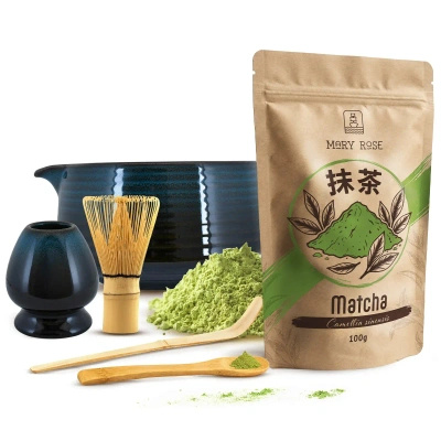Sæt til brygning af matcha-te: matcha 100g + tilbehør