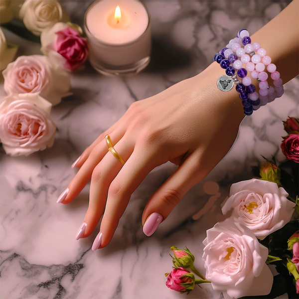 Armbånd Mala med ametyst og rosakvarts – Buddha