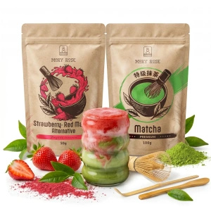 Sæt til farverig Matcha Latte: Matcha + Red Matcha + tilbehør