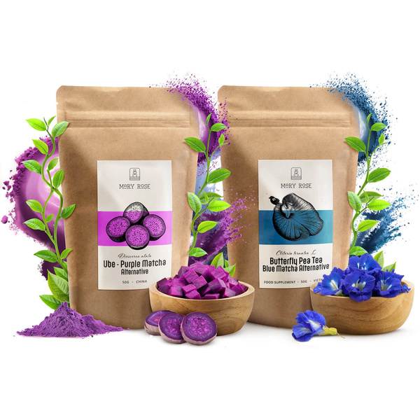 Sæt med farverige matchaer: Blue Matcha + Purple Matcha