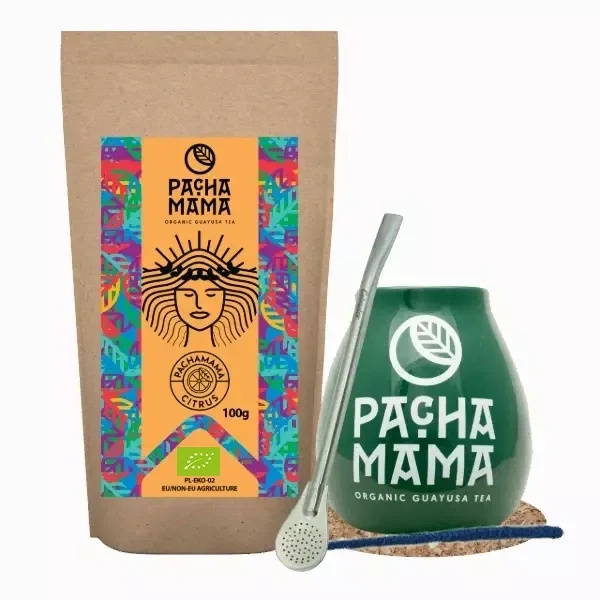Sæt Guayusa Pachamama Citrus 100g + Kalabas + Bombilla