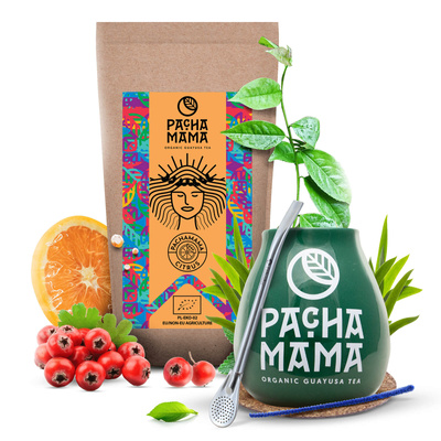 Sæt Guayusa Pachamama Citrus 100g + Kalabas + Bombilla