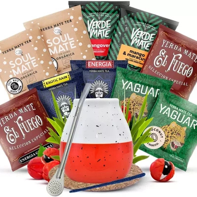 Yerba Mate sæt 10x50g Kalabas + Bombilla