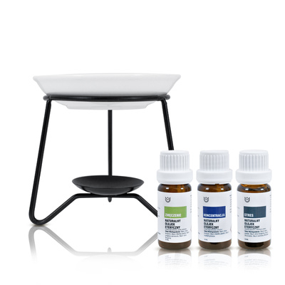Aromaterapisæt: naturlige æteriske olier + aromalampe