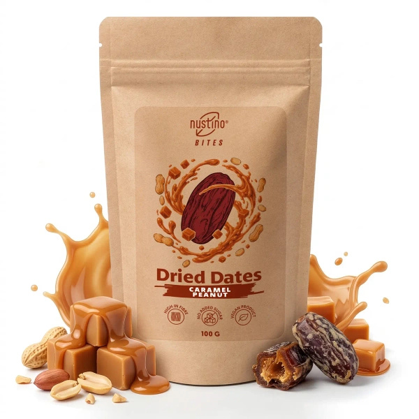 Nustino Bites – Tørrede Dadler – Caramel Peanut 100 g