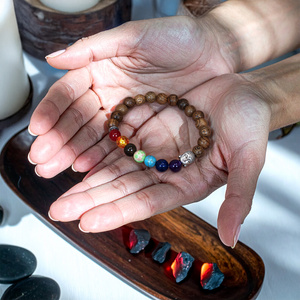 Armbånd "Syv Chakraer" – wenge-træ og Buddha