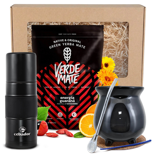 Gavesæt Yerba Mate: Verde Mate Energía Guaraná 0,4kg + Yerbomos X + Kalabas + Bombilla