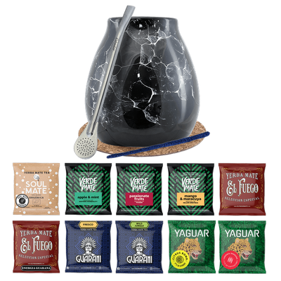 Yerba Mate-sæt 10x50g Calabash Marmol Bombilla