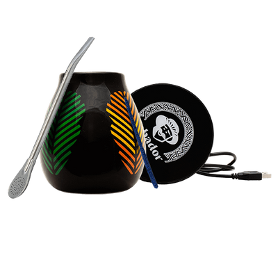 Sæt med Tilbehør til Yerba Mate: USB-kopholdervarmer + Kalabas + Bombilla