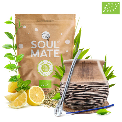 Yerba Mate Sæt Soul Mate Organica Menta Limon 500g 0,5kg Kalabas + Bombilla