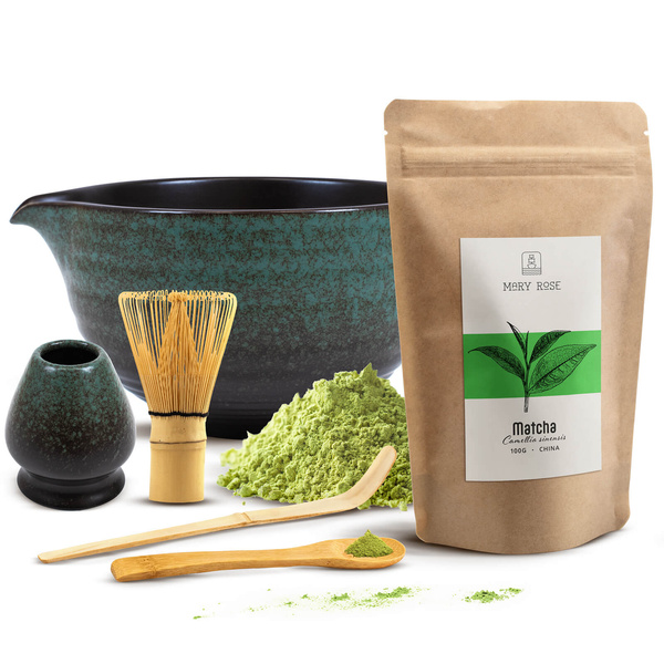 Sæt til brygning af matcha-te: matcha 100g + tilbehør
