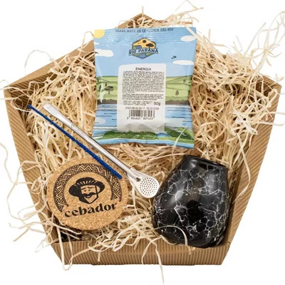 Gavesæt Yerba Mate: Rio Parana Energia 50g + Kalabas + Bombilla