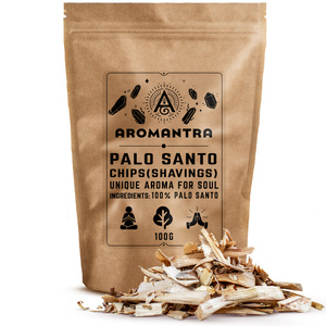 Sæt med palo santo premium-spåner, røgelsesbrænder og røgelseskul