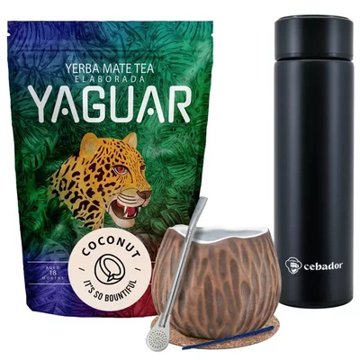 Yerba Mate Yaguar Coconut 500 g kalebassæt med termokande