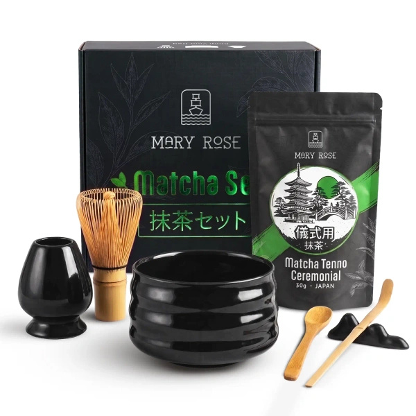 Gavesæt: japansk ceremoniel matcha + matchawan + bambustilbehør