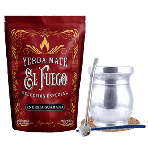 Yerba Mate Sæt: El Fuego Energia Guarana 500g + Palo Santo + Bombilla
