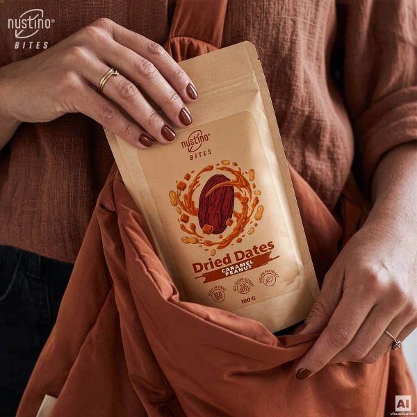 Nustino Bites – Tørrede Dadler – Caramel Peanut 100 g