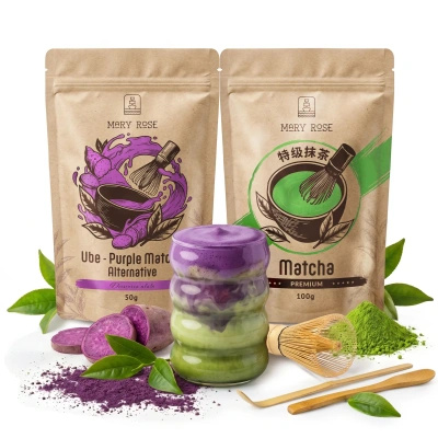 Sæt til farverig Matcha Latte: Matcha + Purple Matcha + tilbehør