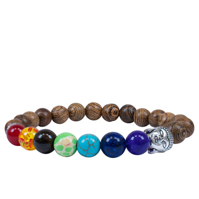 Armbånd "Syv Chakraer" – wenge-træ og Buddha