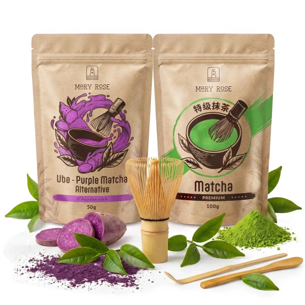 Sæt til farverig Matcha Latte: Matcha + Purple Matcha + tilbehør