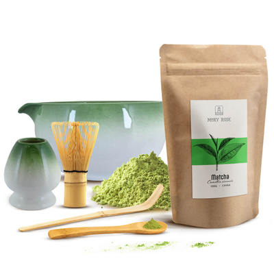 Sæt til brygning af matcha-te: matcha 100g + tilbehør