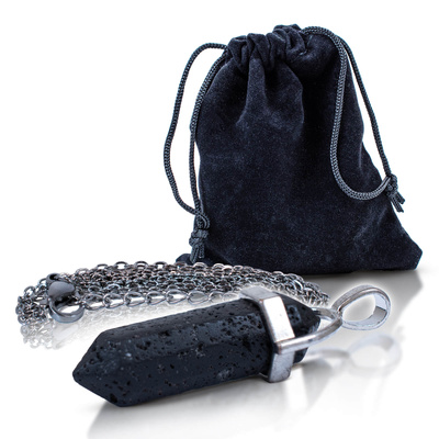 Vedhæng med lavasten i pose + kæde