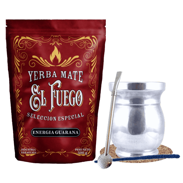 Yerba Mate Sæt: El Fuego Energia Guarana 500g + Palo Santo + Bombilla