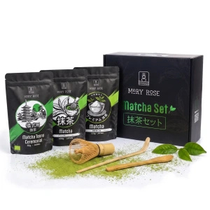 Gavesæt: 3x japansk matcha + bambustilbehør