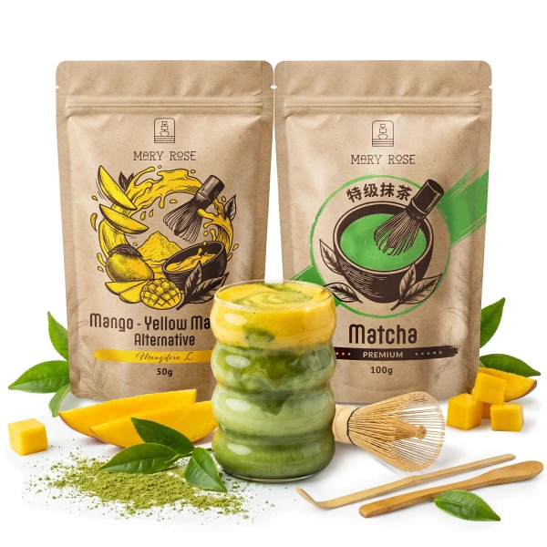 Sæt til farverig Matcha Latte: Matcha + Yellow Matcha + tilbehør
