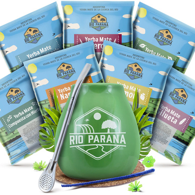 Yerba Mate Rio Parana 7x50g prøvesæt + tilbehør