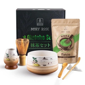 Gavesæt: premium-matcha + matchawan + bambustilbehør