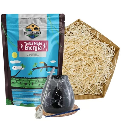 Gavesæt Yerba Mate: Rio Parana Energia 500g + Kalabas + Bombilla