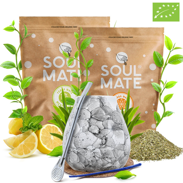 Yerba Mate Sæt Soul Mate Organica 2x500g 1kg Kalabas + Bombilla