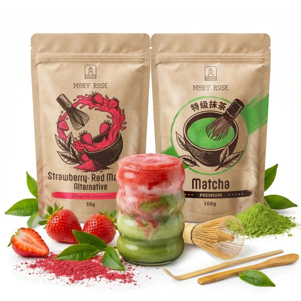 Sæt til farverig Matcha Latte: Matcha + Red Matcha + tilbehør