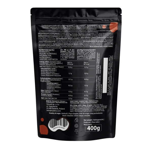 Nustino – Jordnøddesmør i pulverform – Pumpkin Spice (uden tilsat sukker) 400 g