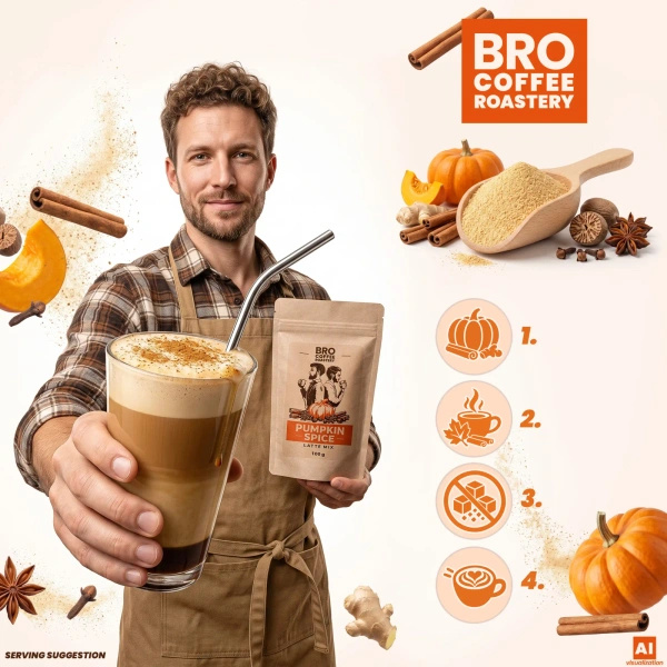 Sæt til Pumpkin Spice Latte: kaffe Bro Coffee Roastery Brazil Guaxupe 1kg + Pumpkin Spice Latte Mix 100g