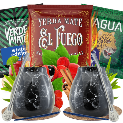 Yerba Mate-sæt for to: prøver 3×50g + 2x Kalabas + 2x Bombilla